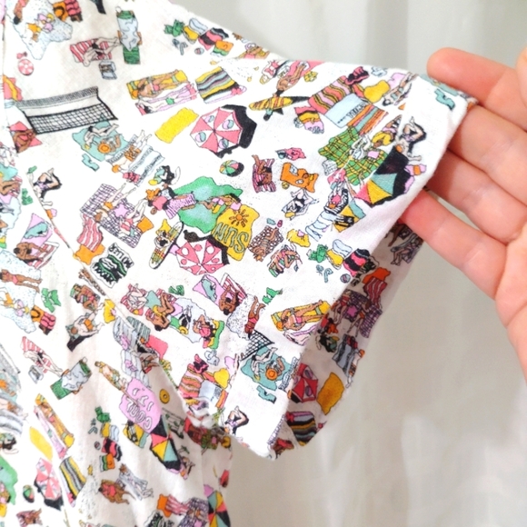 Nicole Miller Linen Summer Top Camp Shirt Button Down Colorful Beach Pattern XL - Picture 5 of 16